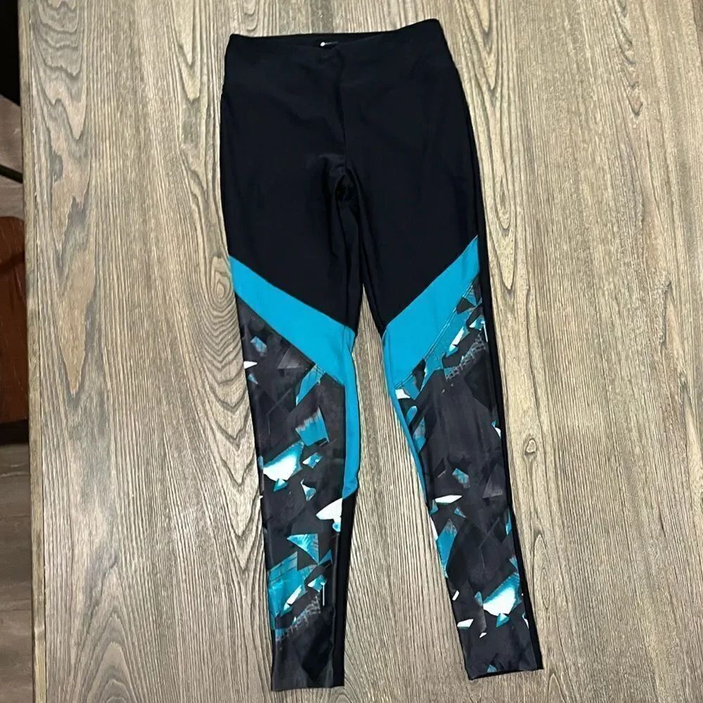 Bally Total Fitness Printed Leggings High Rise Black Blue Size Small